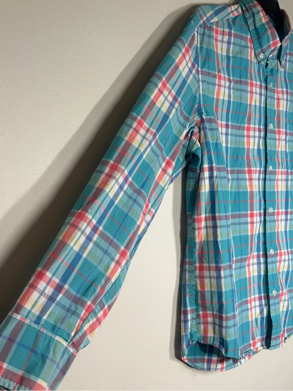 J. Crew Teal and White Plaid Button-Down Shirt
